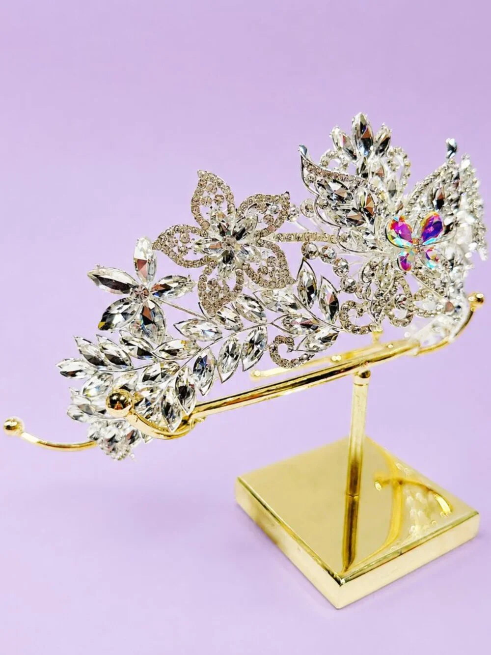 Clear Crystal Butterfly Tiara Crown Silver Rhinestone Pageant Bridal Prom crown